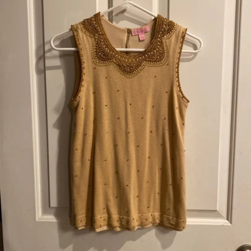 VGUC Lilly Pulitzer beaded gold sweater tank